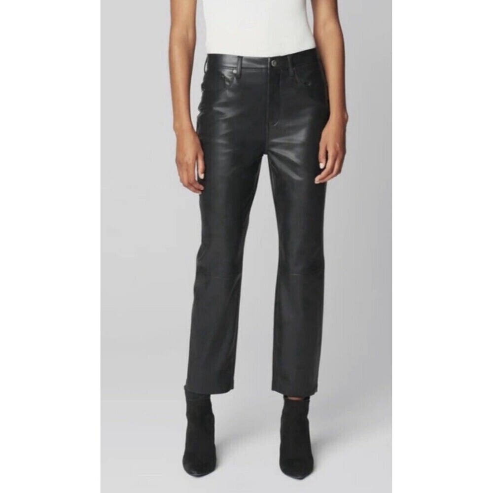 BLANK NYC Waverly Black Faux Leather Pants Women 31 High Rise Flare Pockets NEW